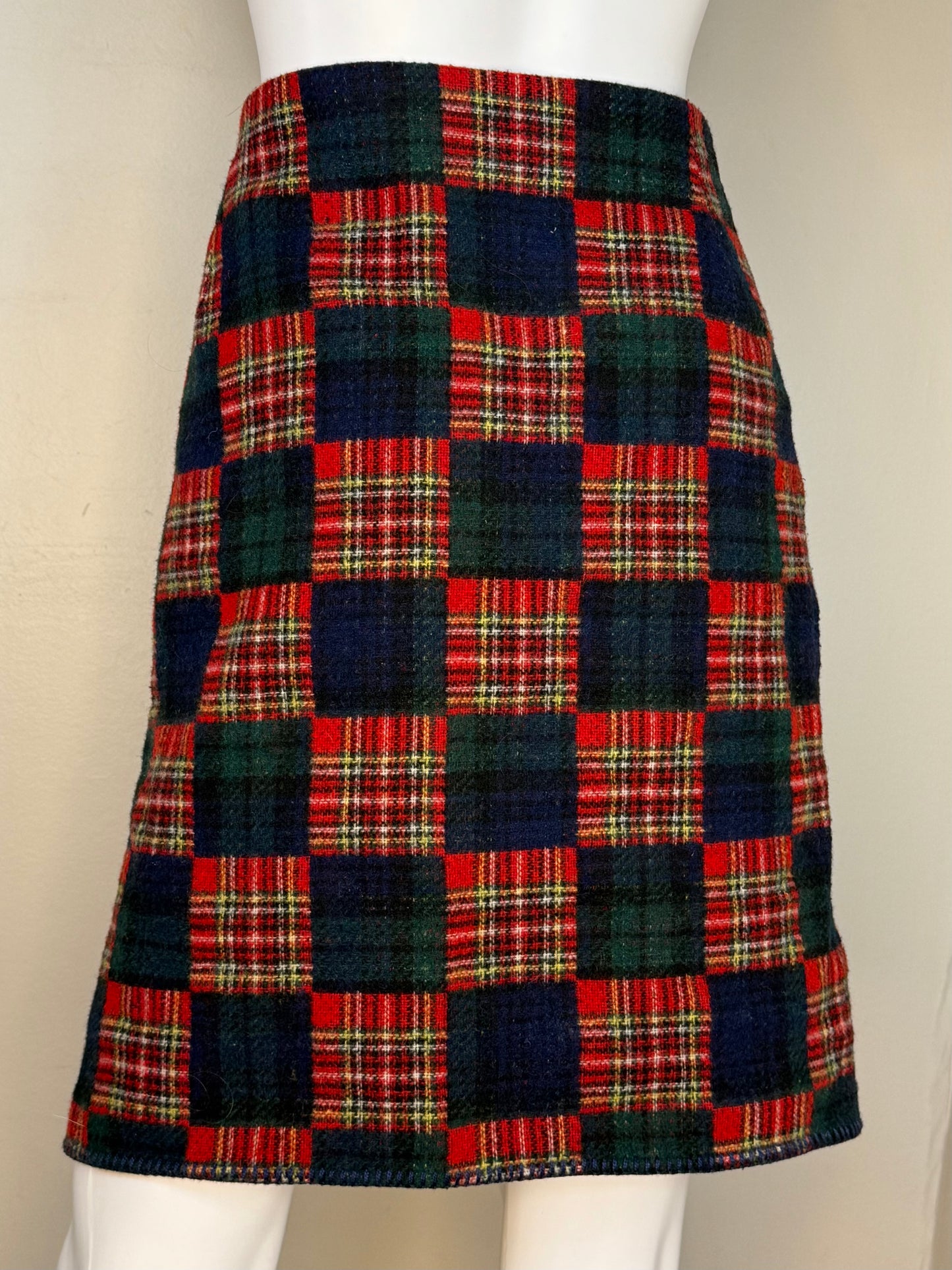 Vintage 1990s Plaid Wrap Skirt, Eleanor Colton Size Medium, Wool Blend