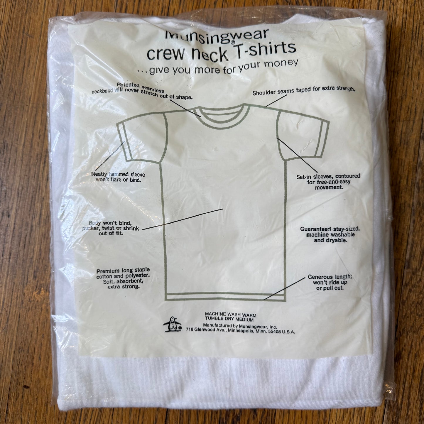 1960s/70s Munsingwear Undershirts, White, Grand Slam Crew Neck T-Shirt, Boys Style 3000, Size 16 Youth Large, New Old Stock in Package, Pack of 3