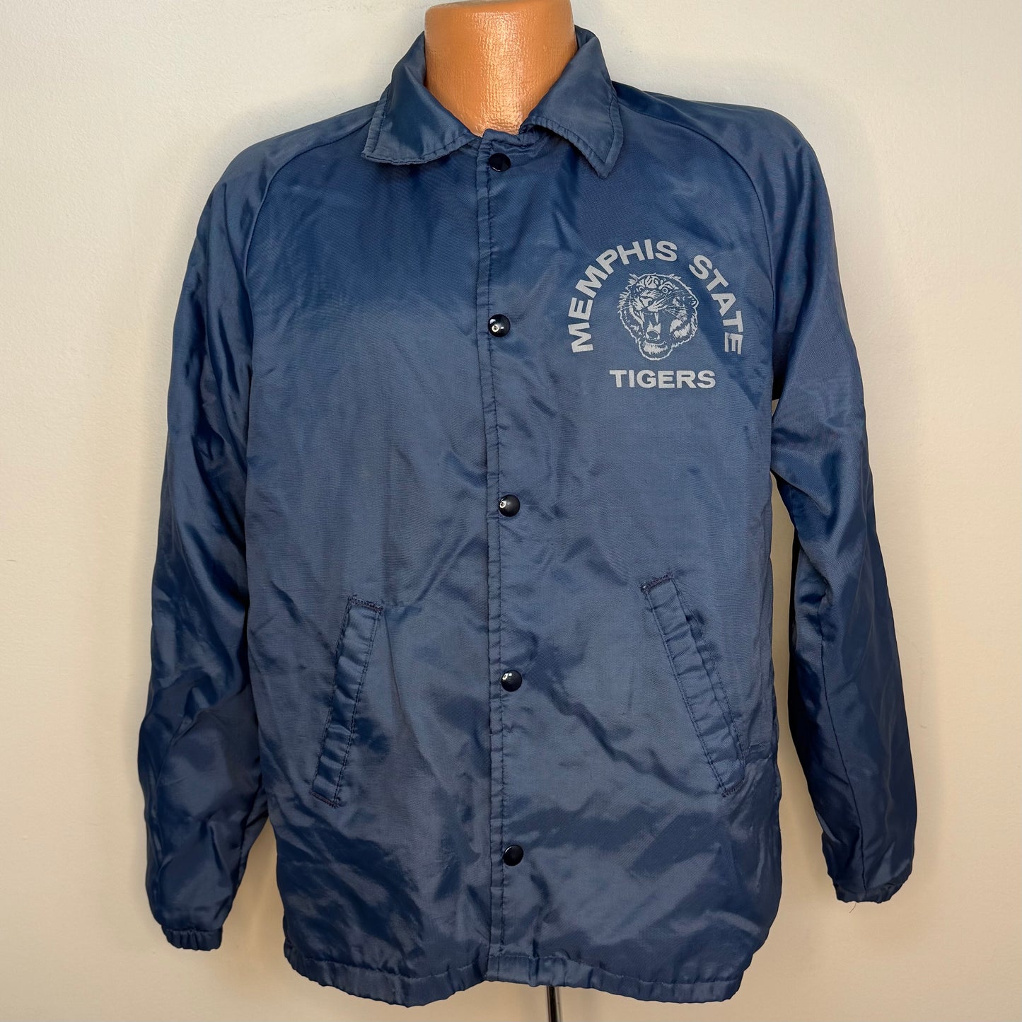1970s Memphis State University Jacket, MSU Tigers Windbreaker, Chalk Line Size Small