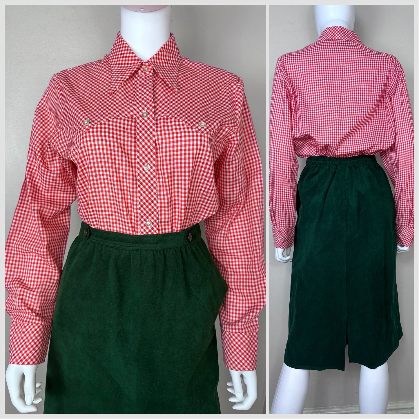 1970s/80s Red Gingham Check Western Blouse, Koret City Blues Size Medium