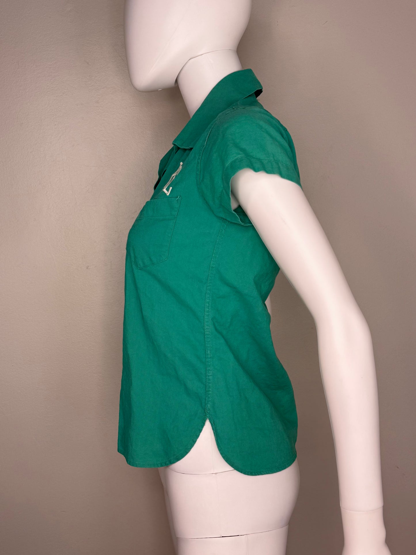 1940s Green School Gym Uniform, Pullover Top and Side Button Shorts, E R Moore Company Athletic Apparel Size X-Small, Gymcloth Gym Suit Set