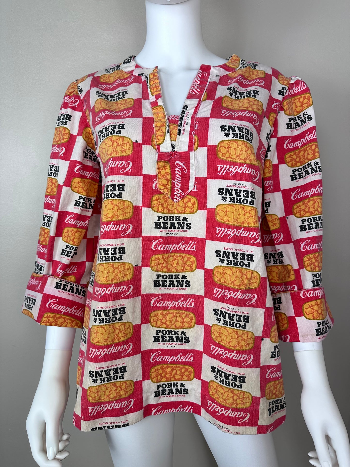 1960s Campbell’s Pork & Beans Top, Mod Pop Art, Handmade Size Medium