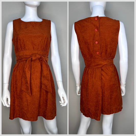 1970s Rust Velour Sleeveless Dress, Size Small, Jumper