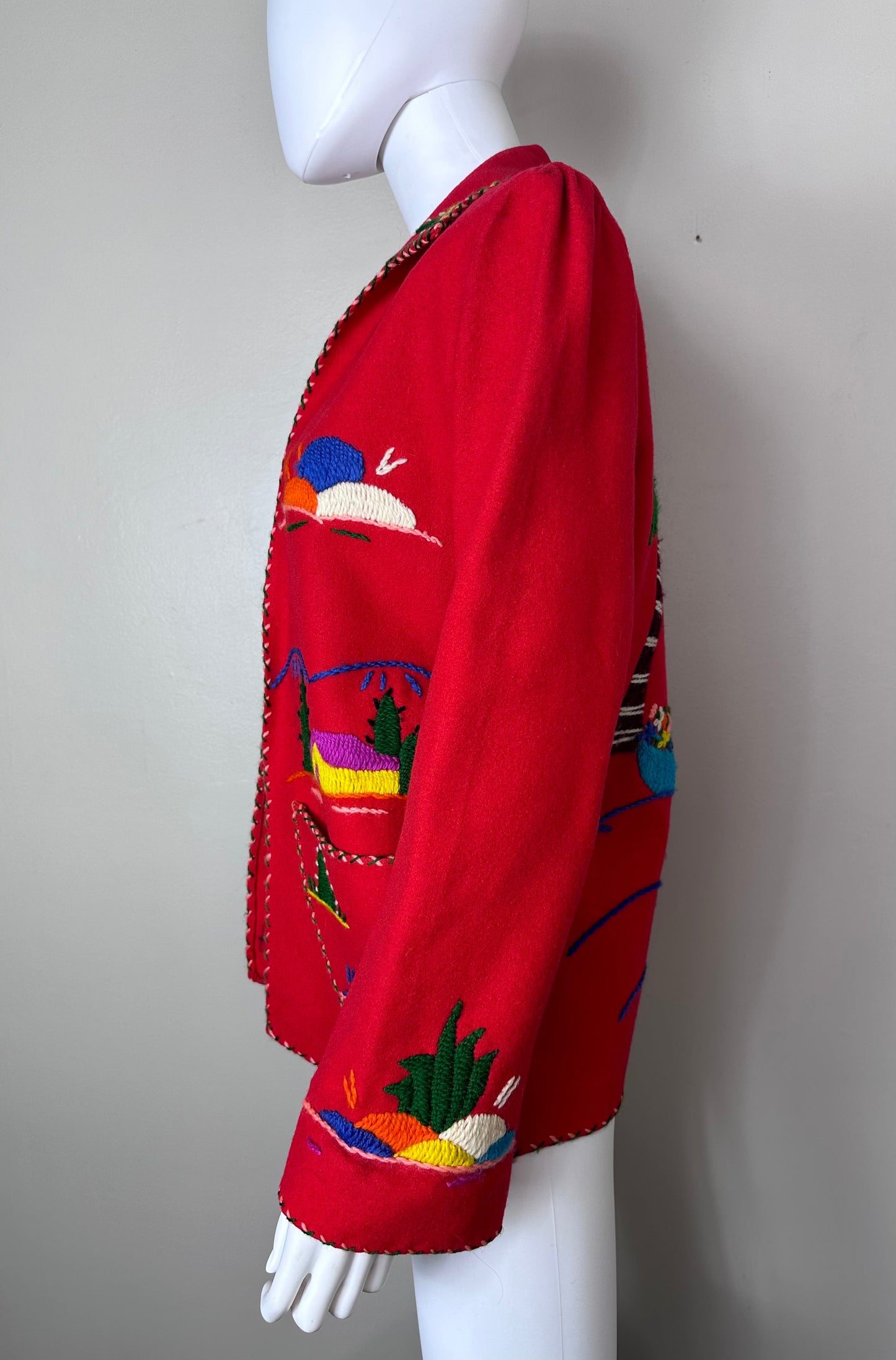 1940s/50s Red Embroidered Mexican Tourist Jacket, Size Small