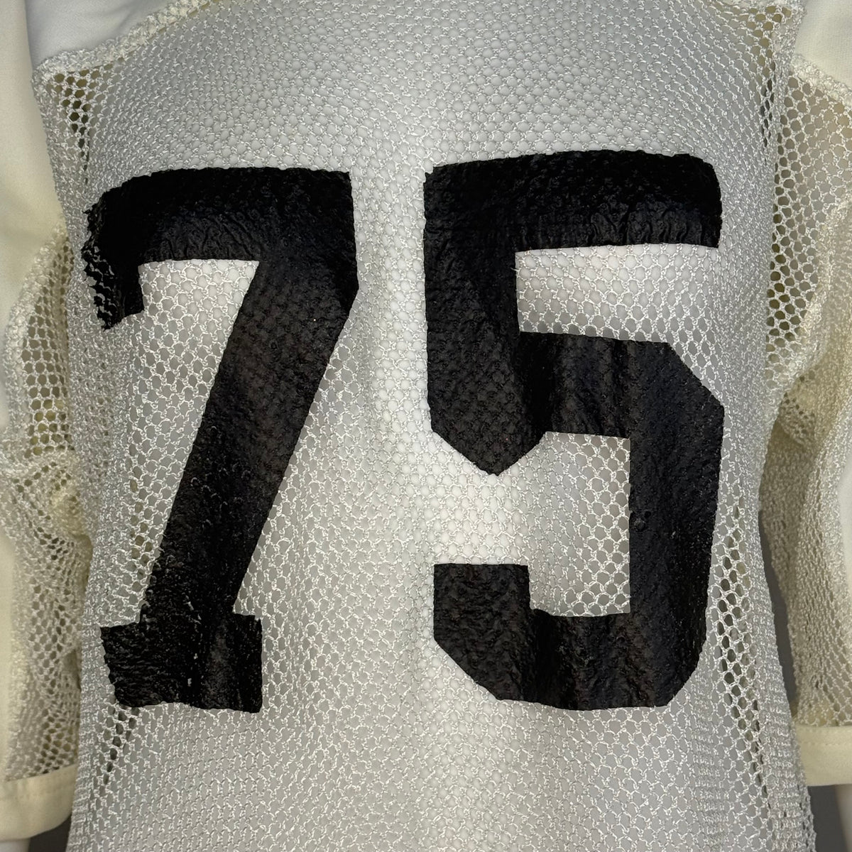 1970s Off White Open Mesh Football Jersey, Southern Athletic Size XL, No 75