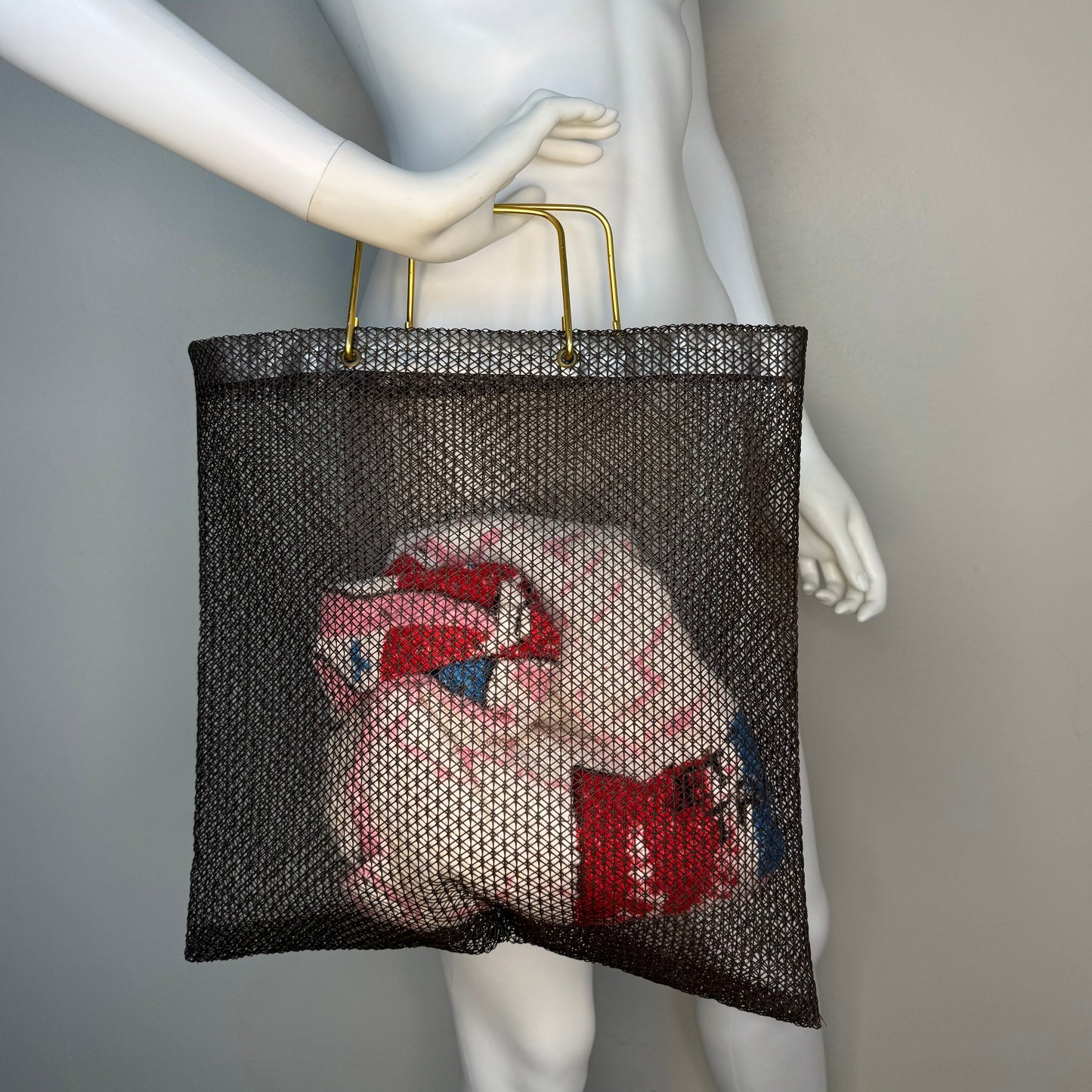1970s Brown Plastic Tote Bag, Festival Spain, Polyethylene with Metal Handles