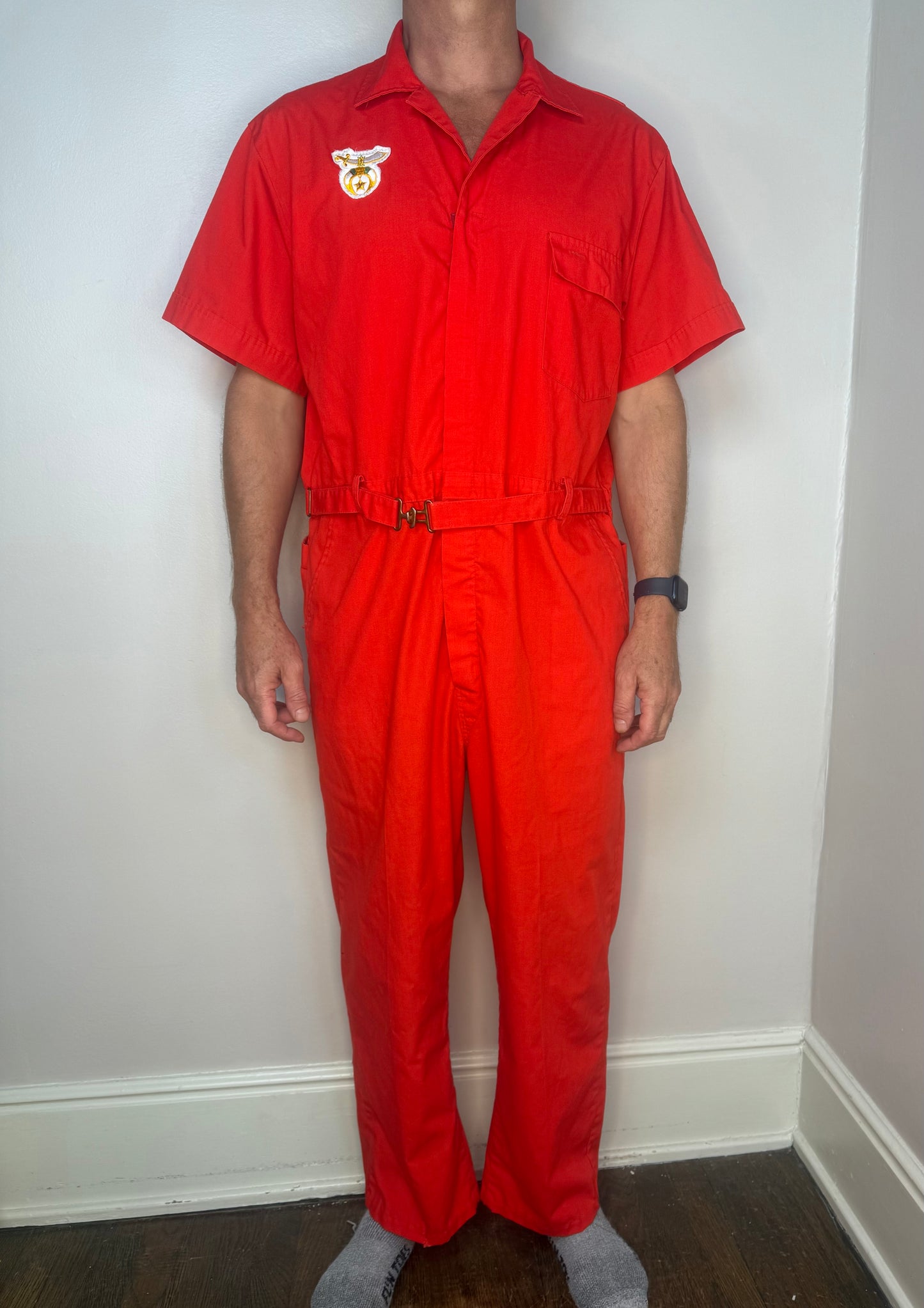 1970s Red Short Sleeve Coveralls, Al Chymia Directors Staff Memphis Tenn Chainstitch Embroidery, Topp Master Size Large Tall, Boiler Suit, Leisure