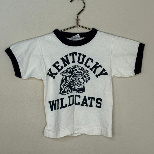 1970s Kids Kentucky Wildcats T-Shirt, UK University of Kentucky, Champion Blue Bar Youth Size 2-4, Ringer Tee