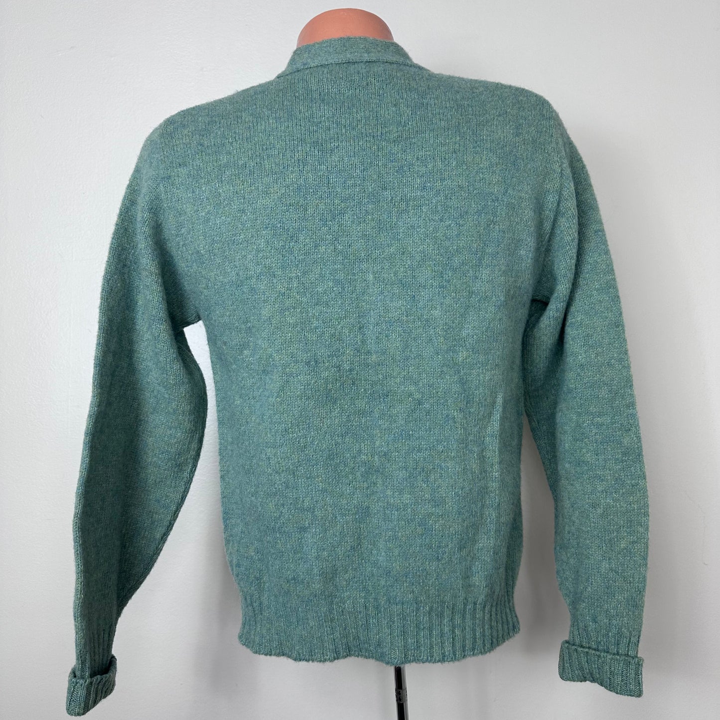 1960s Green Wool Cardigan Sweater, Alps Shetland Size Small, Oak Hall Memphis Cambridge Shop