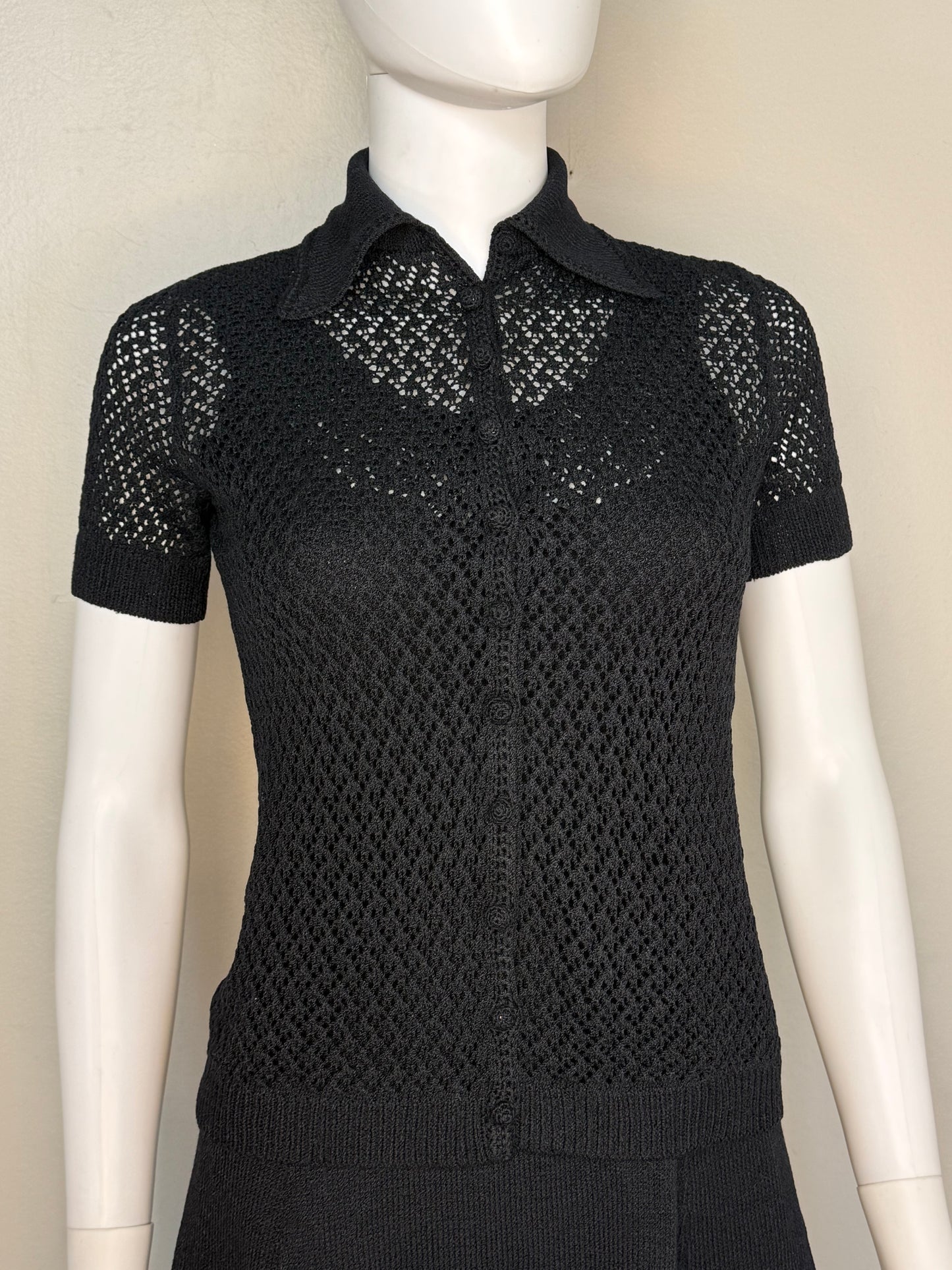 1960s/70s St John Knits Black Sleeveless Sweater Dress and Matching Short Sleeve Cardigan, Size X-Small