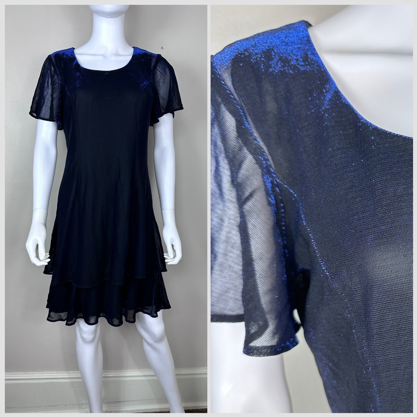 1990s Sheer Metallic Blue Dress, Molly Malloy Evening Wear Size Medium Proveaux Vintage 1990s Sheer Metallic Blue Dress, Molly Malloy Evening Wear Size Medium Proveaux Vintage