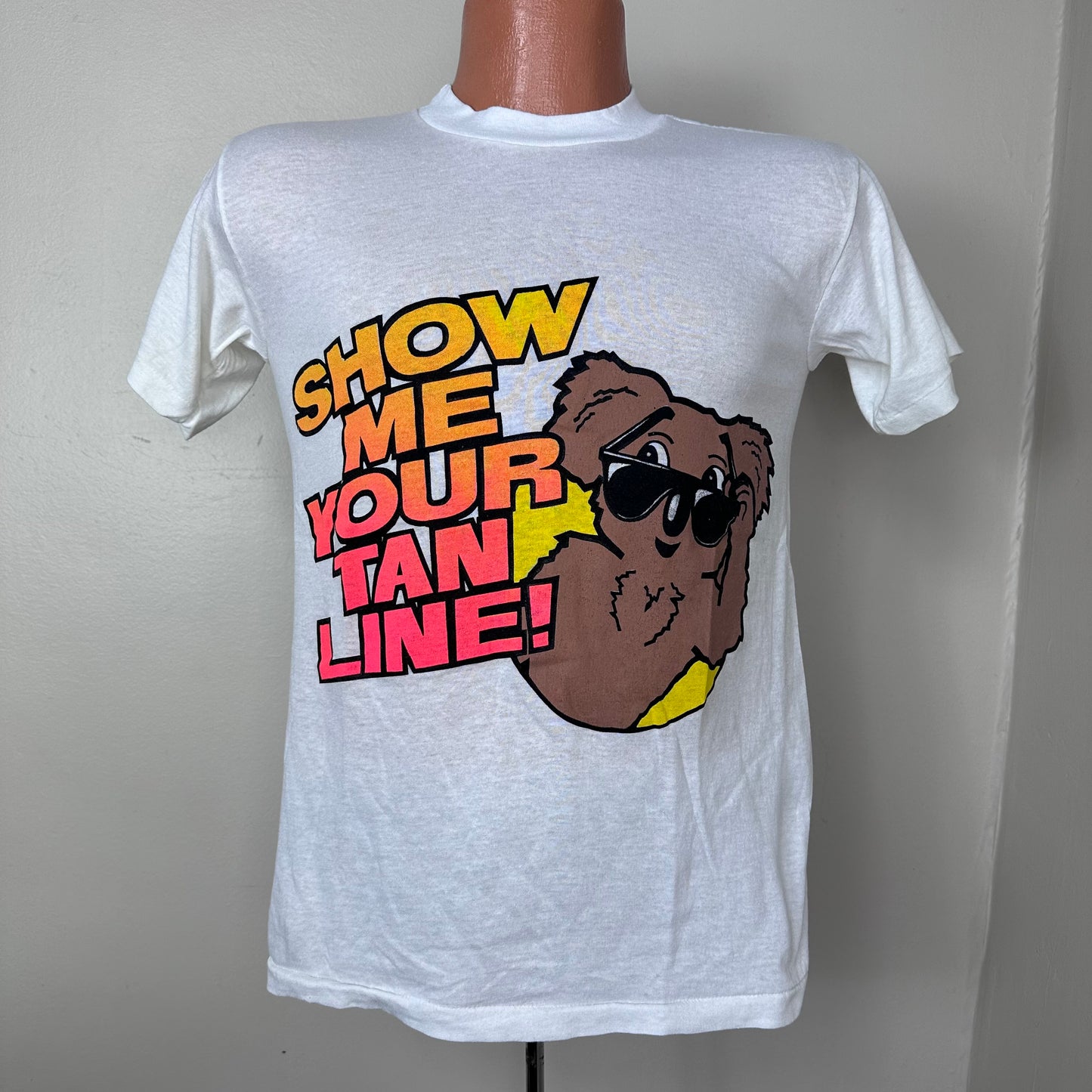 1990s Australian Gold Show Me Your Tan Line And I'll Show You Mine T-Shirt, White House Size Small