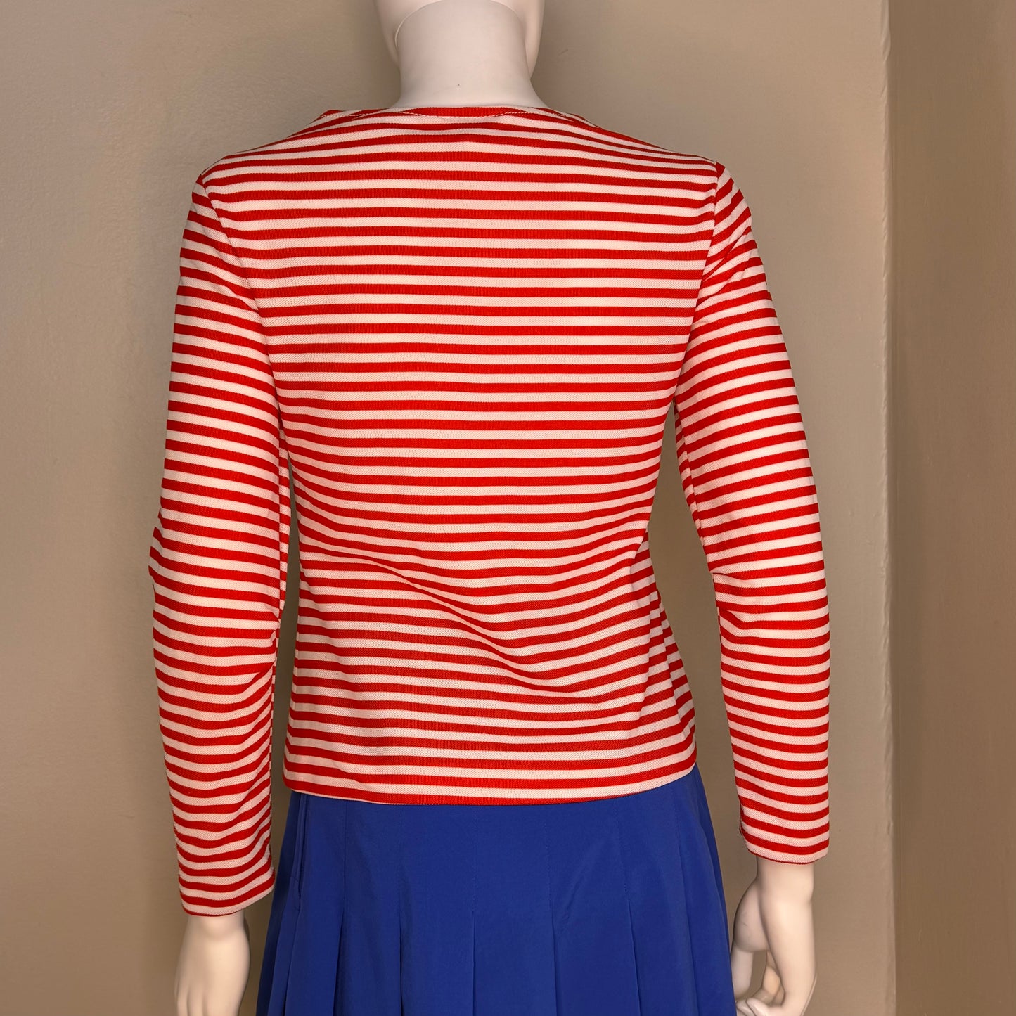 1970s Red and White Stripe Long Sleeve Knit Shirt, Applique Anchor, Lois Ann Jrs Size Small