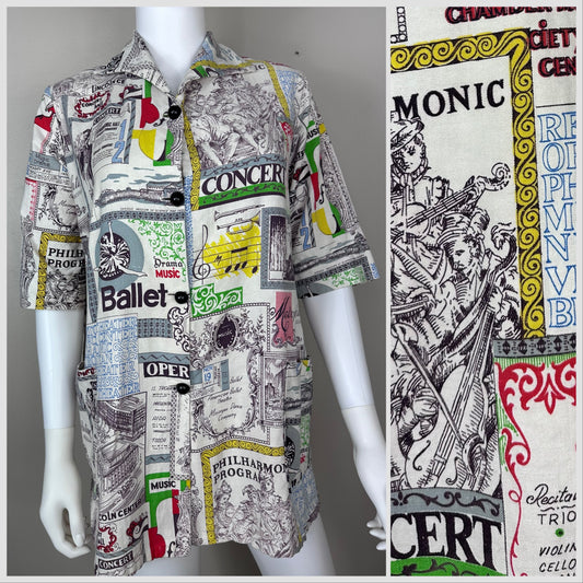 1970s Pop Art Print Top, Size Medium, Performing Arts Smock