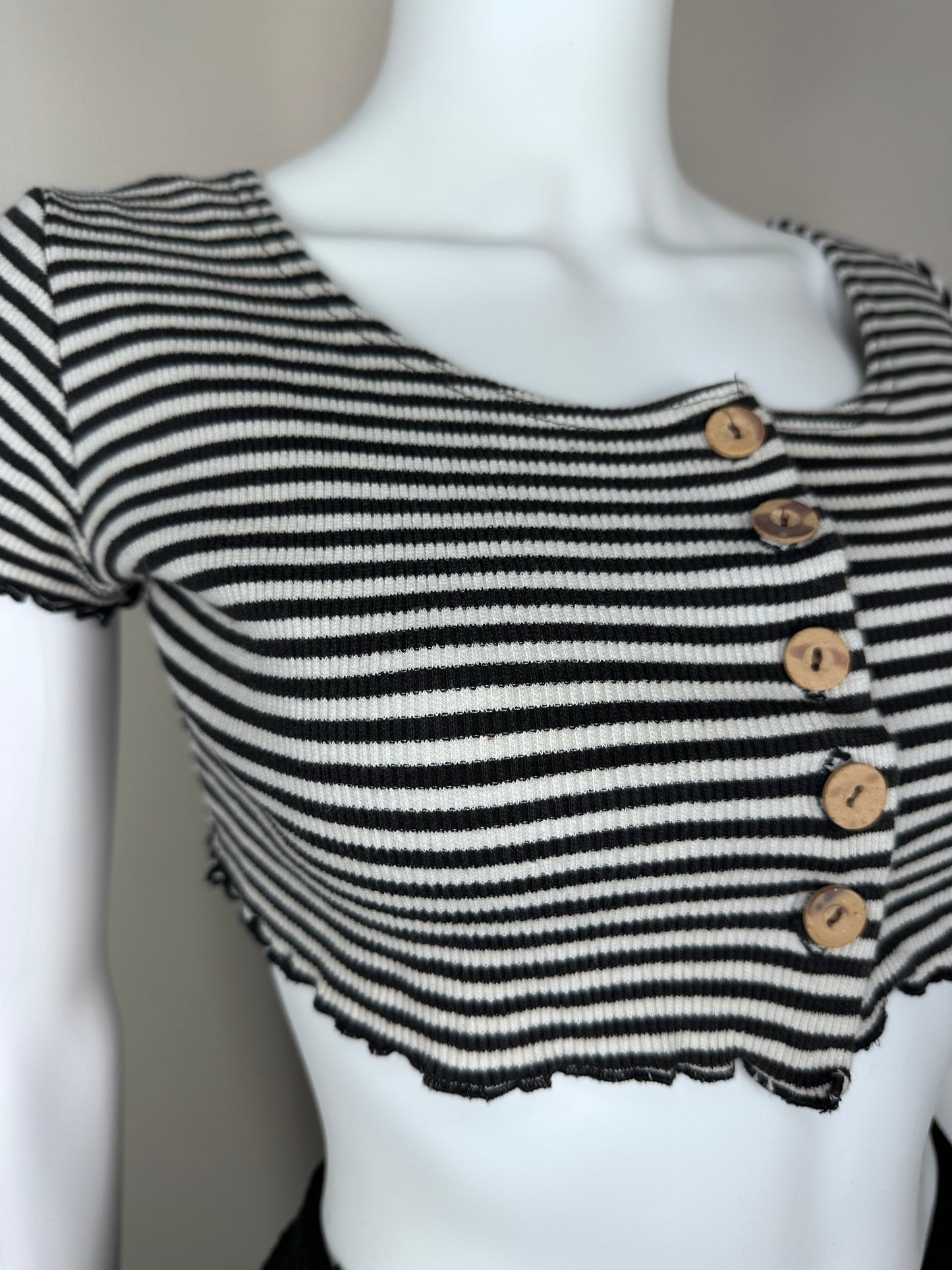 1990s Black and White Stripe Crop Top, Malibu Size XS-Small