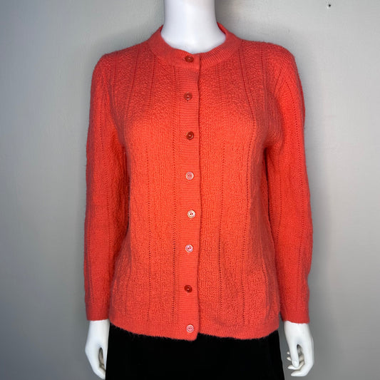 1960s/70s Orange Cardigan Sweater, Size Medium