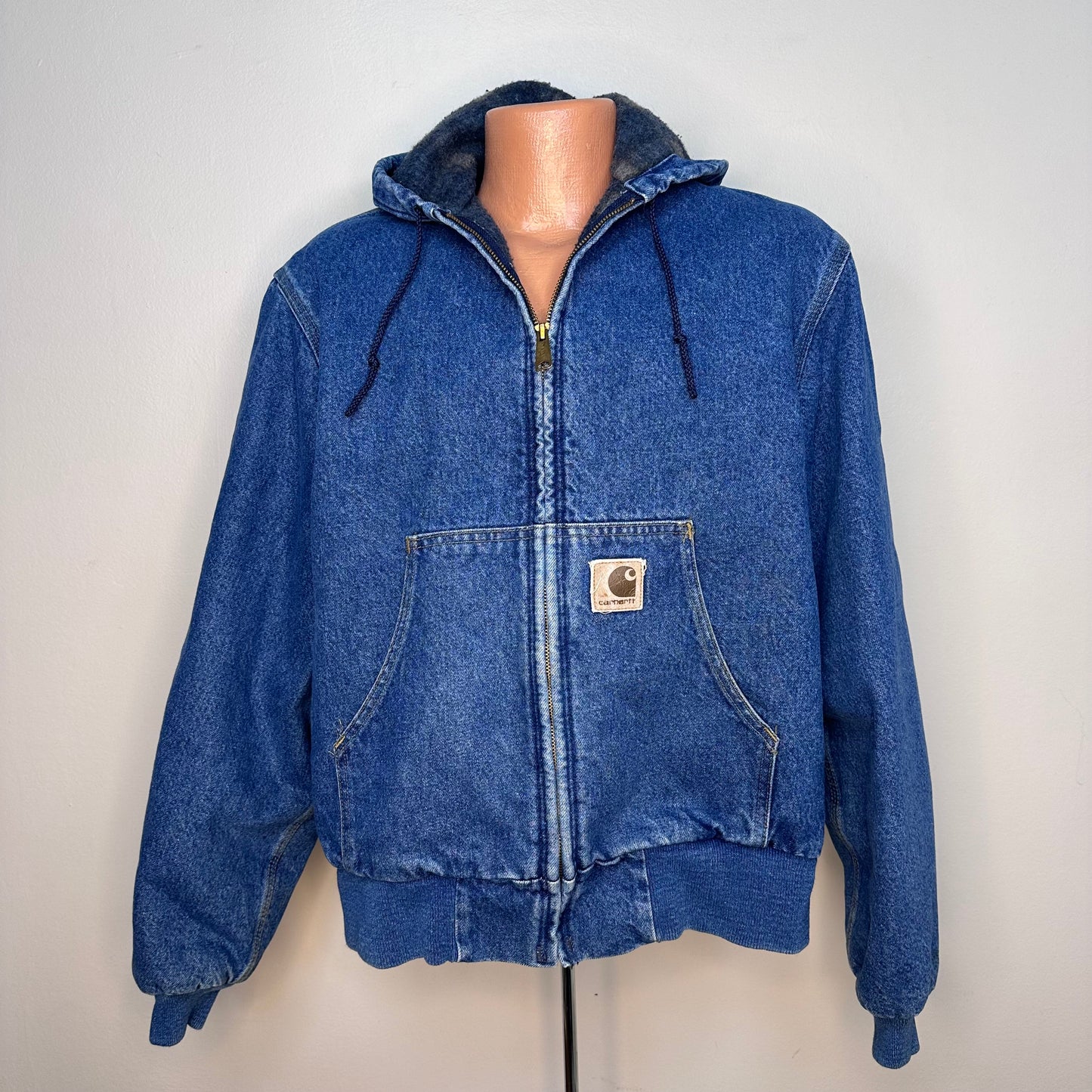 1990s Carhartt Denim Blanket Lined Hooded Jacket, Size Medium, Plaid