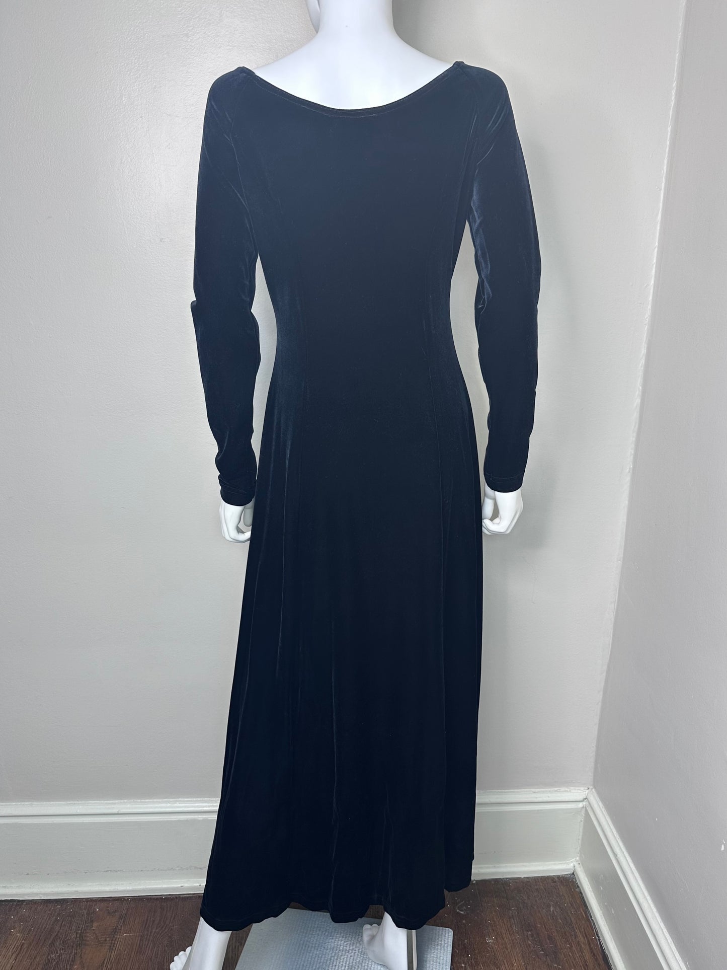 1990s Black Stretch Velvet Maxi Dress, Moda Int’l Size Medium