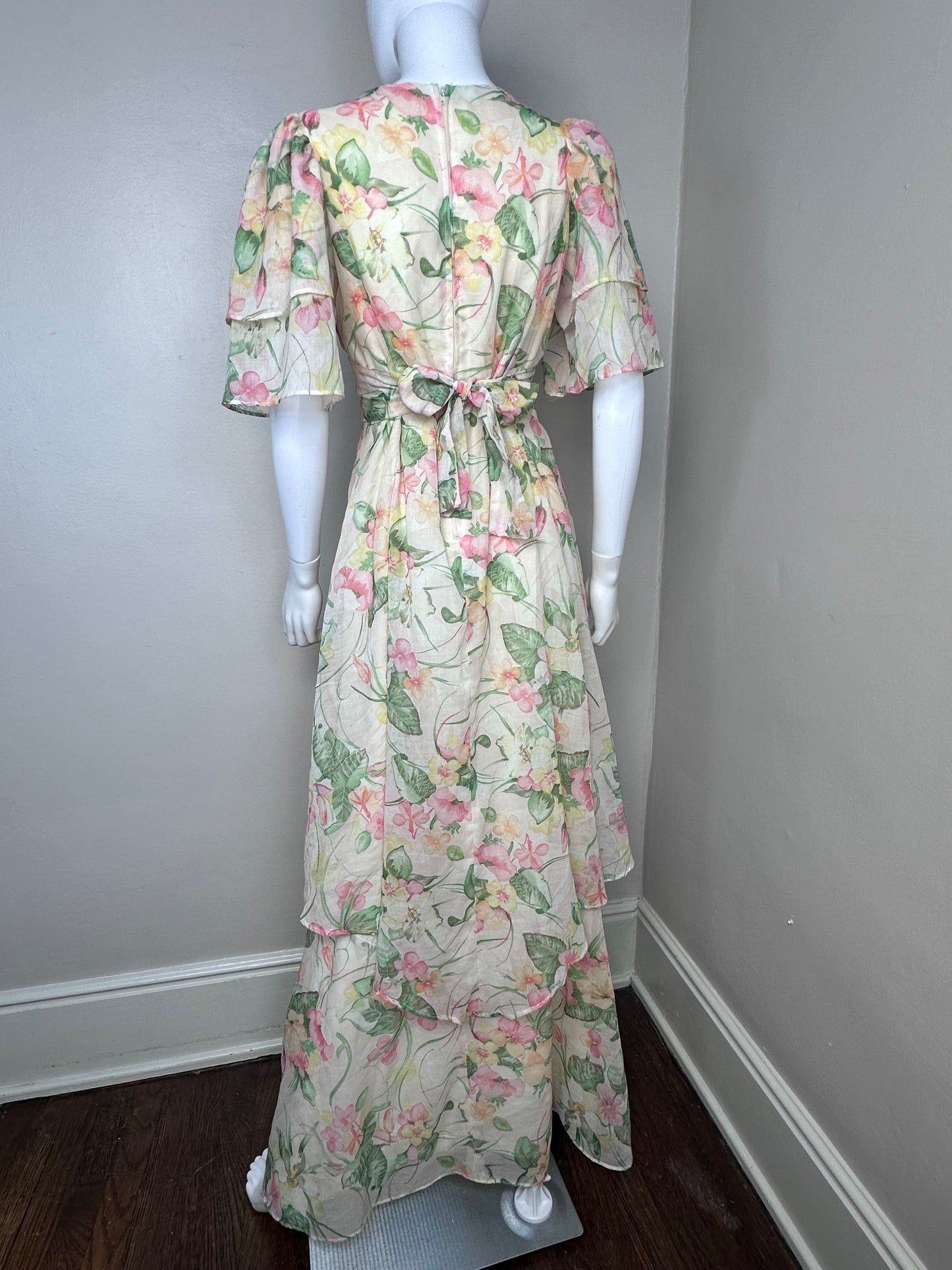 1970s Floral Layered Maxi Dress, Camela of California Size Small