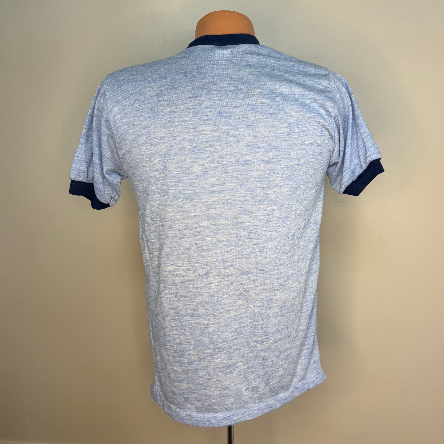 1970s Whereinthehellis Panama City Beach Florida T-Shirt, Allison Size S/M, Blue Ringer Tee