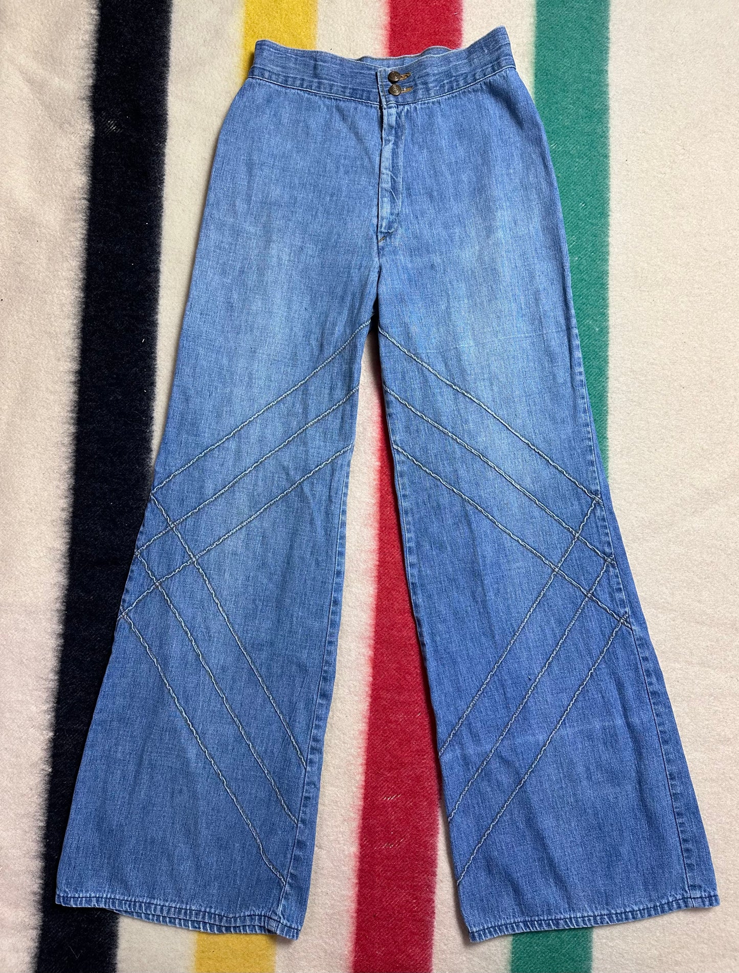 1970s Levi’s Bell Bottom Jeans with Pintucks, 27.5"x31.5"