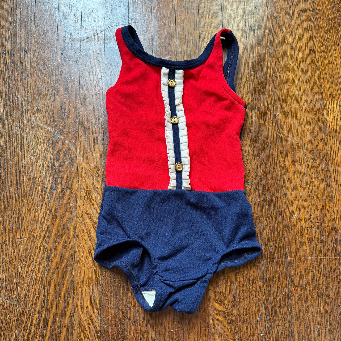 1960s Red White and Blue Girls’ Swimsuit, One Piece, Regal Knitwear Swimwear Size 6