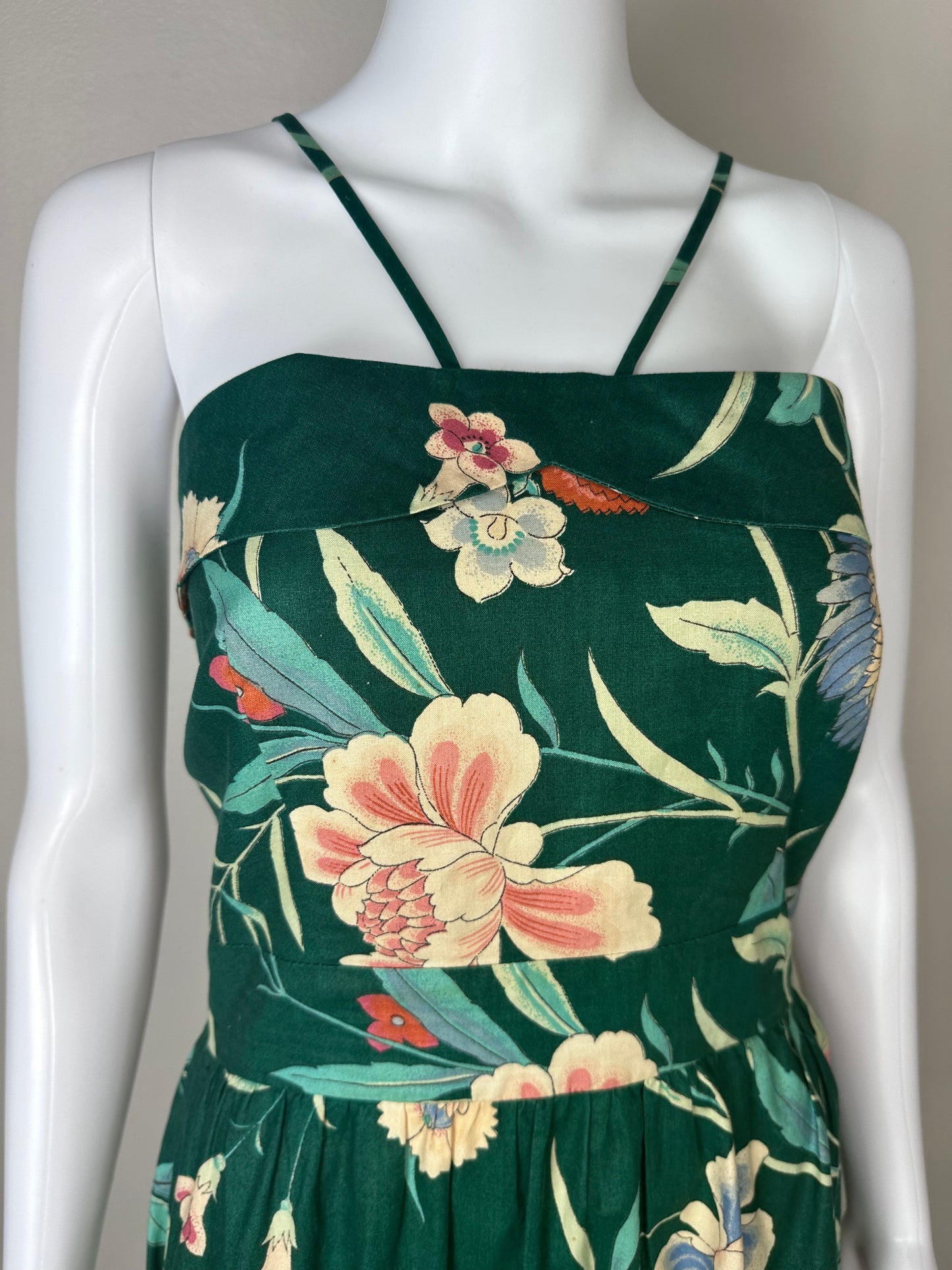 1980s Green Floral Sundress, Blair Woolverton Size S/M