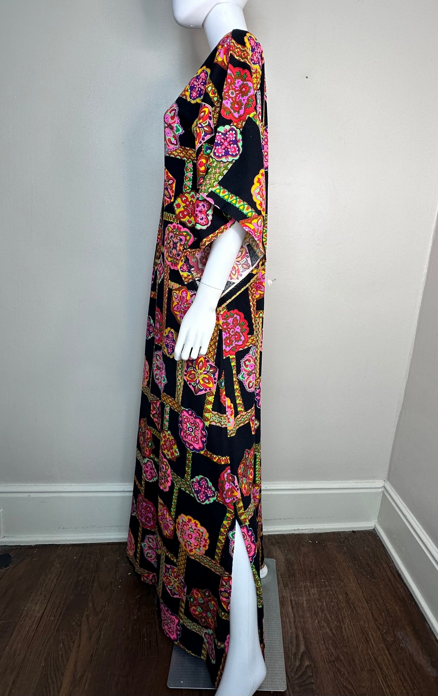 1970s Psychedelic Print Caftan Dress, Size Small-Medium