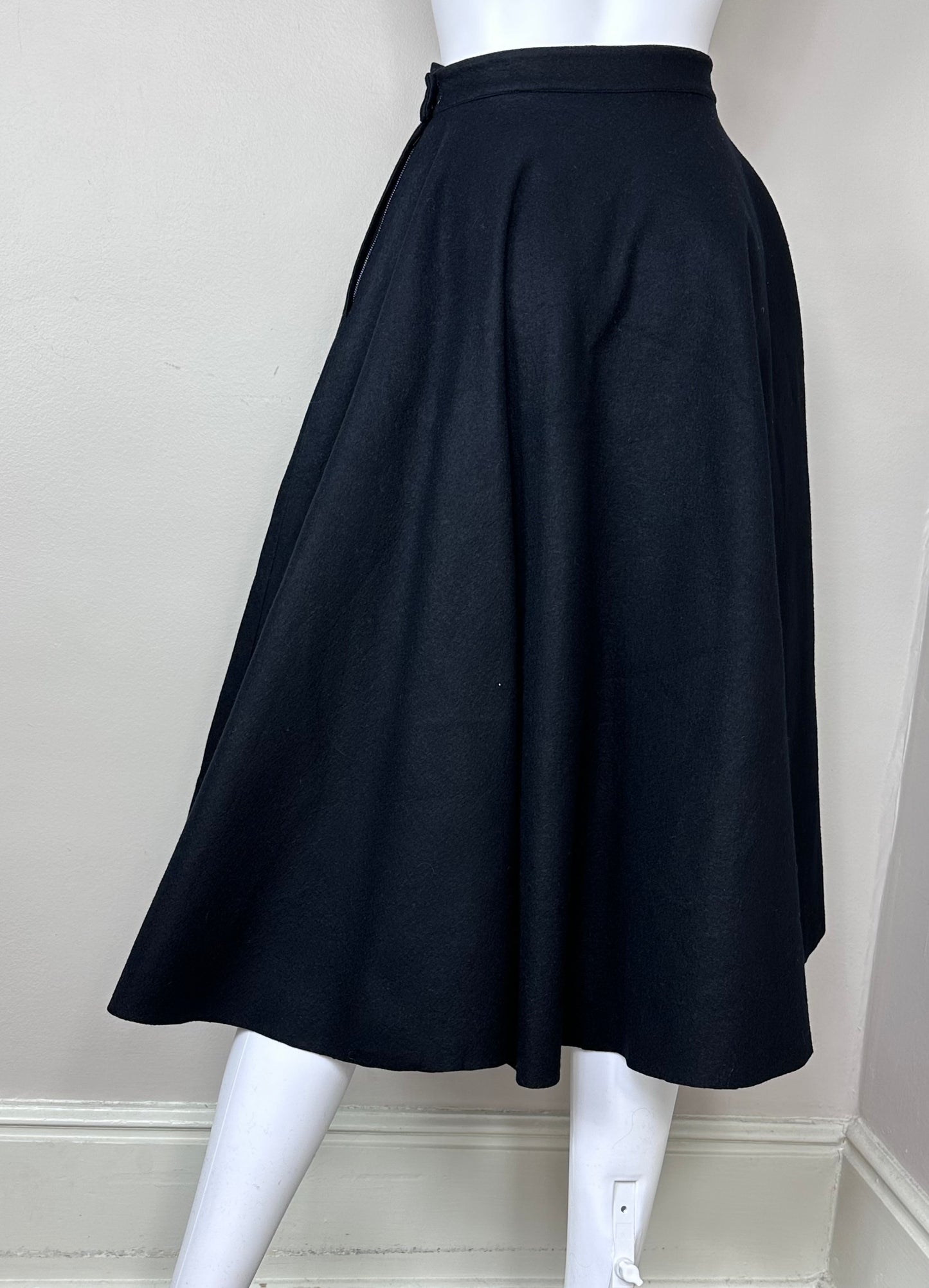 1950s Black Felt Circle Skirt, Embellished, Size XXS
