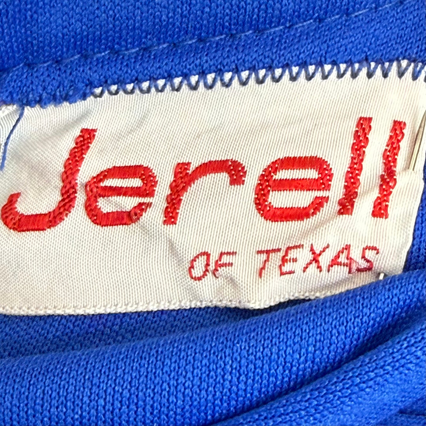 1970s Royal Blue Sleeveless Bell-Bottom Knit Jumpsuit, Jerell of Texas Size Small Petite
