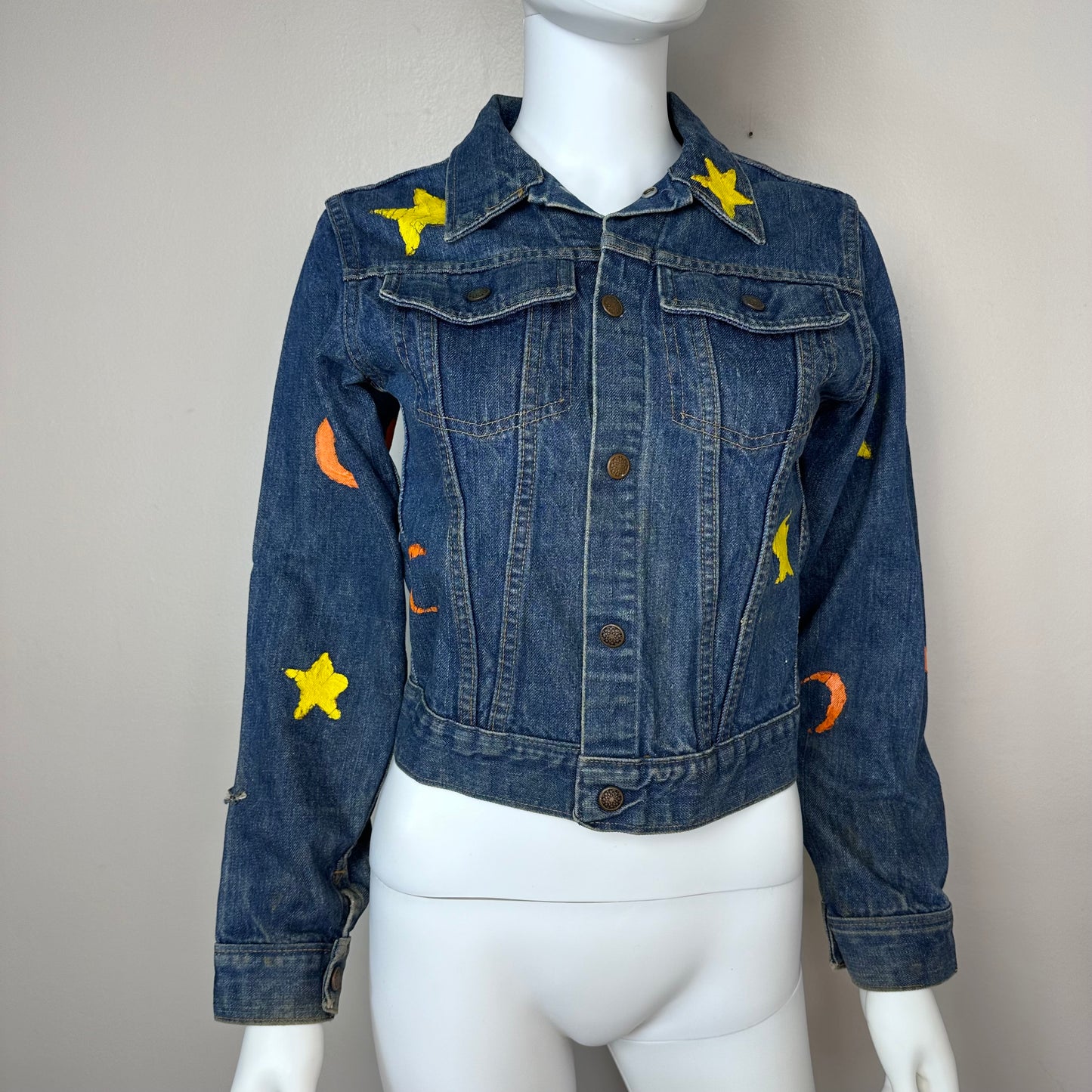 1970s Denim Jacket, Hand Painted, Size Youth Large/Adult XS