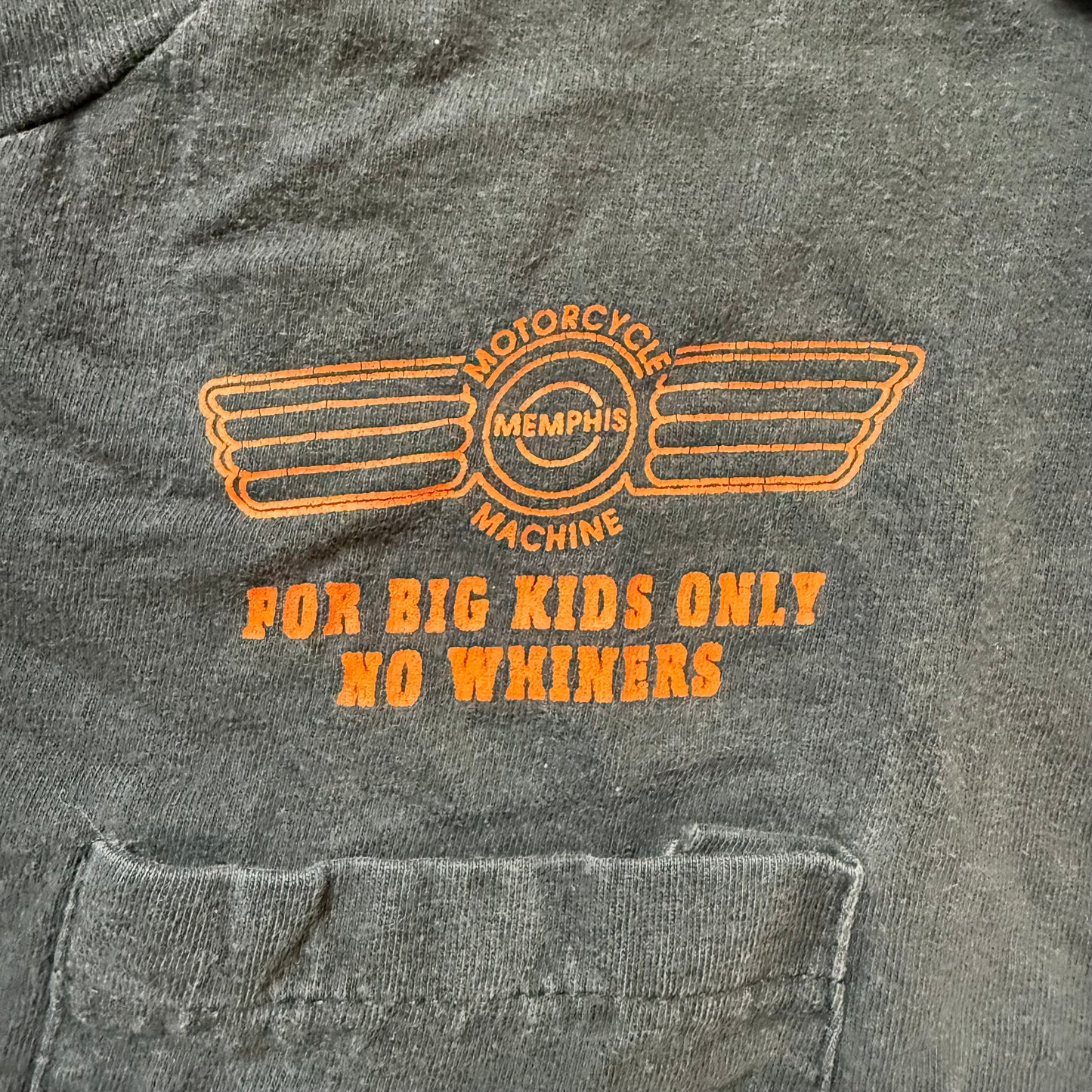 1990s Motorcycle Machine Co Memphis TN T-Shirt, For Big Kids Only No Whiners, Hanes Pocket Tee Size XL