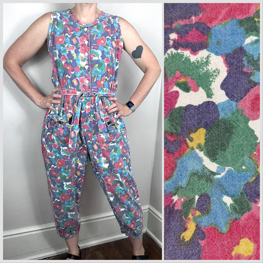 1990s Abstract Floral Bubble Jumpsuit, Rosey Tomato Size Medium