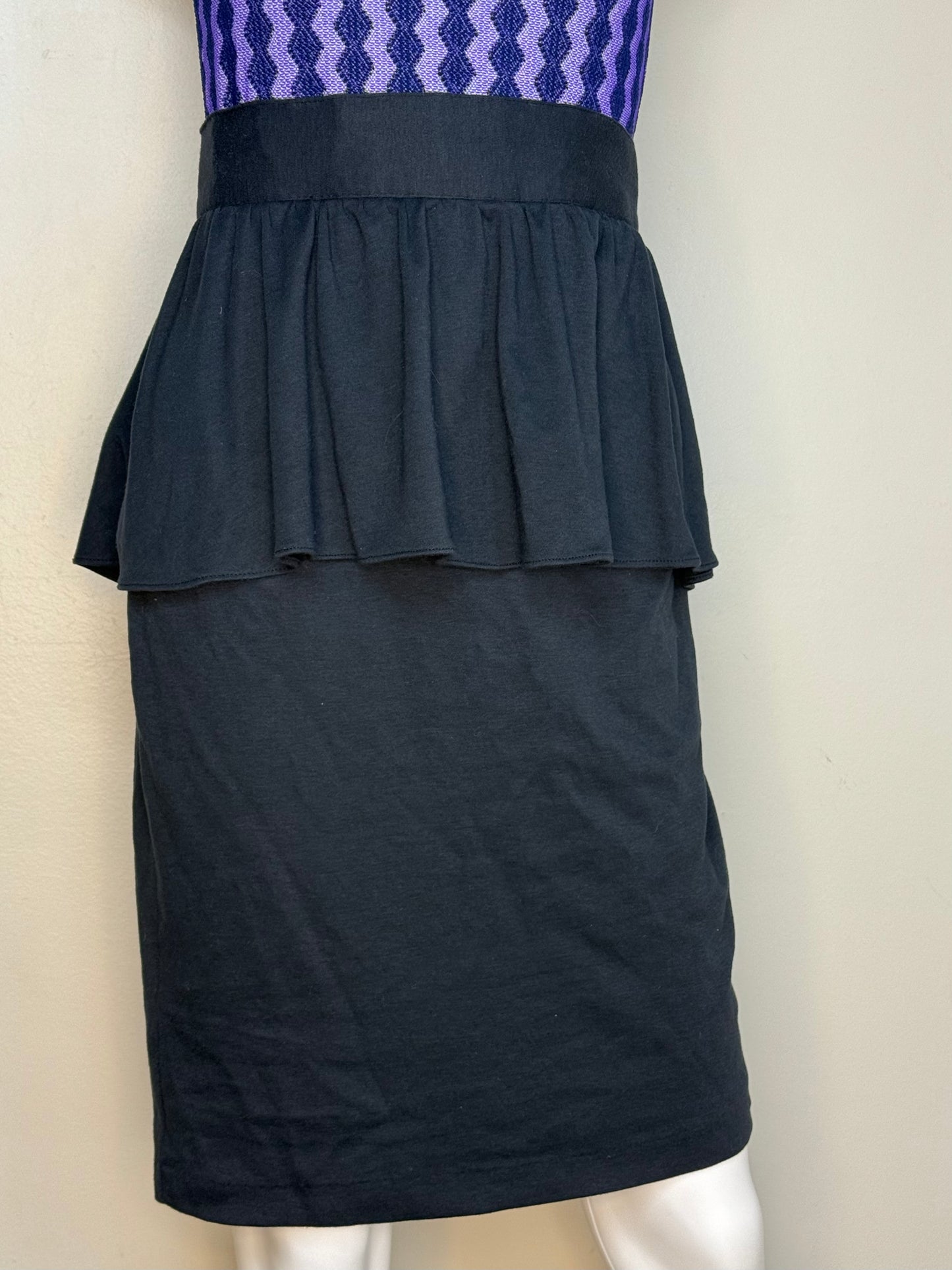 1980s Black Knit Peplum Skirt, Size XS