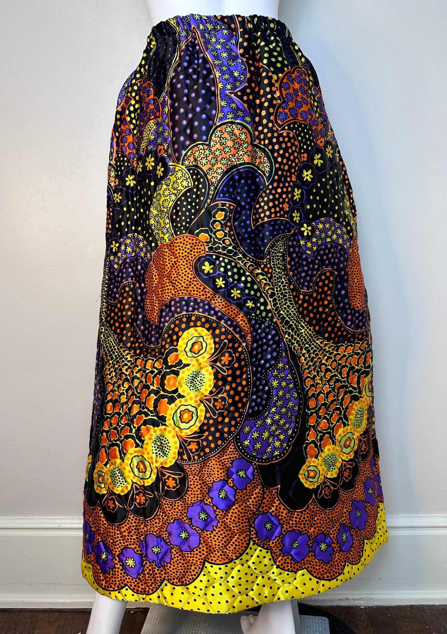 1970s Psychedelic Print Quilted Maxi Skirt, Penney’s Loungewear Size Small-Large