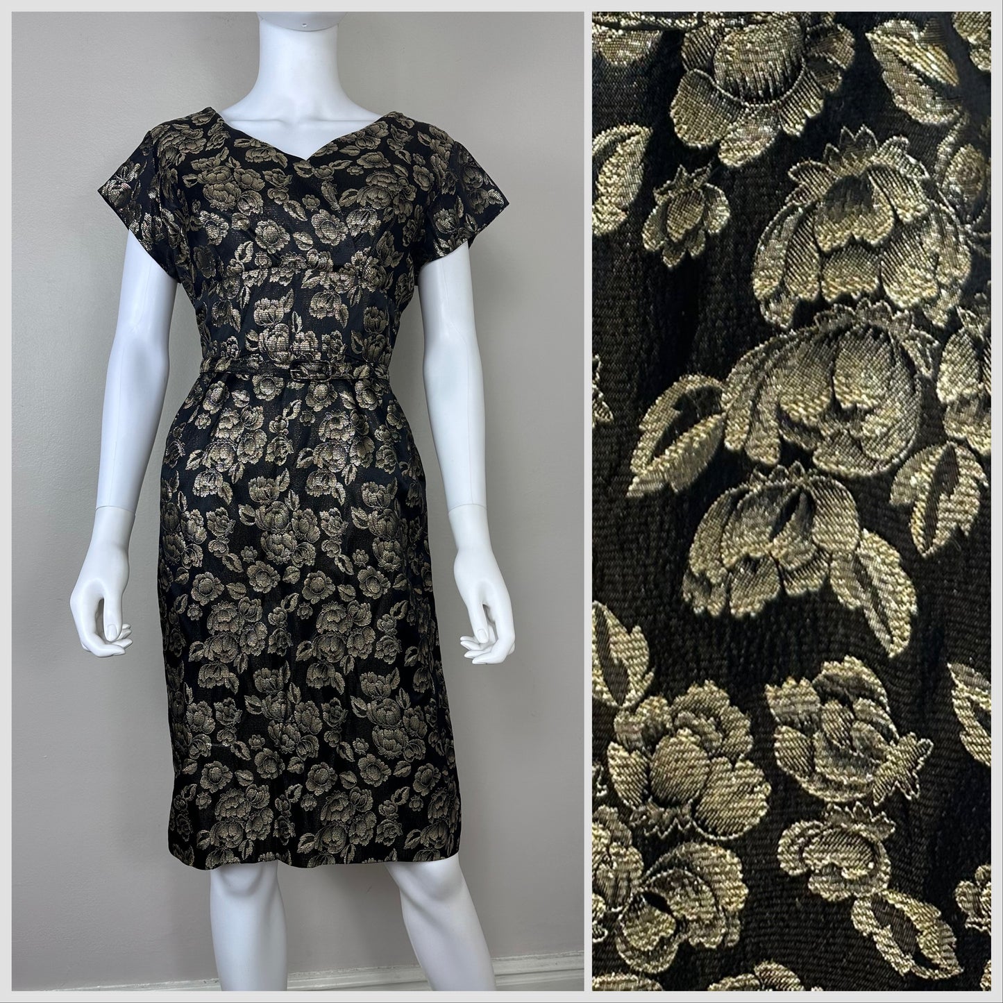 1960s Black and Gold Cocktail Dress, Size Medium