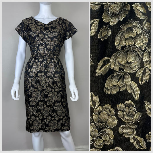 1960s Black and Gold Cocktail Dress, Size Medium