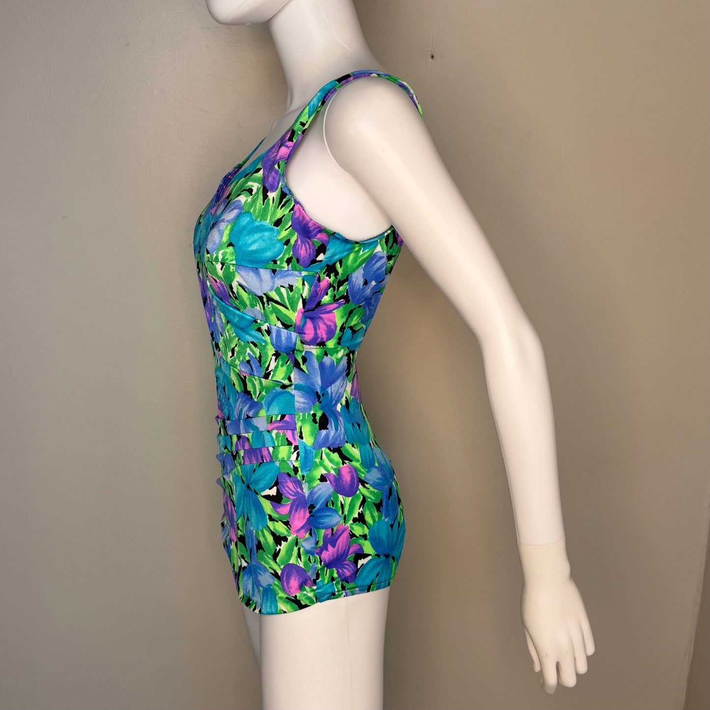 1990s Floral Swimsuit, Illusions by Catalina Size Small with D Cup, Deadstock New with Tag, 90s does 50s