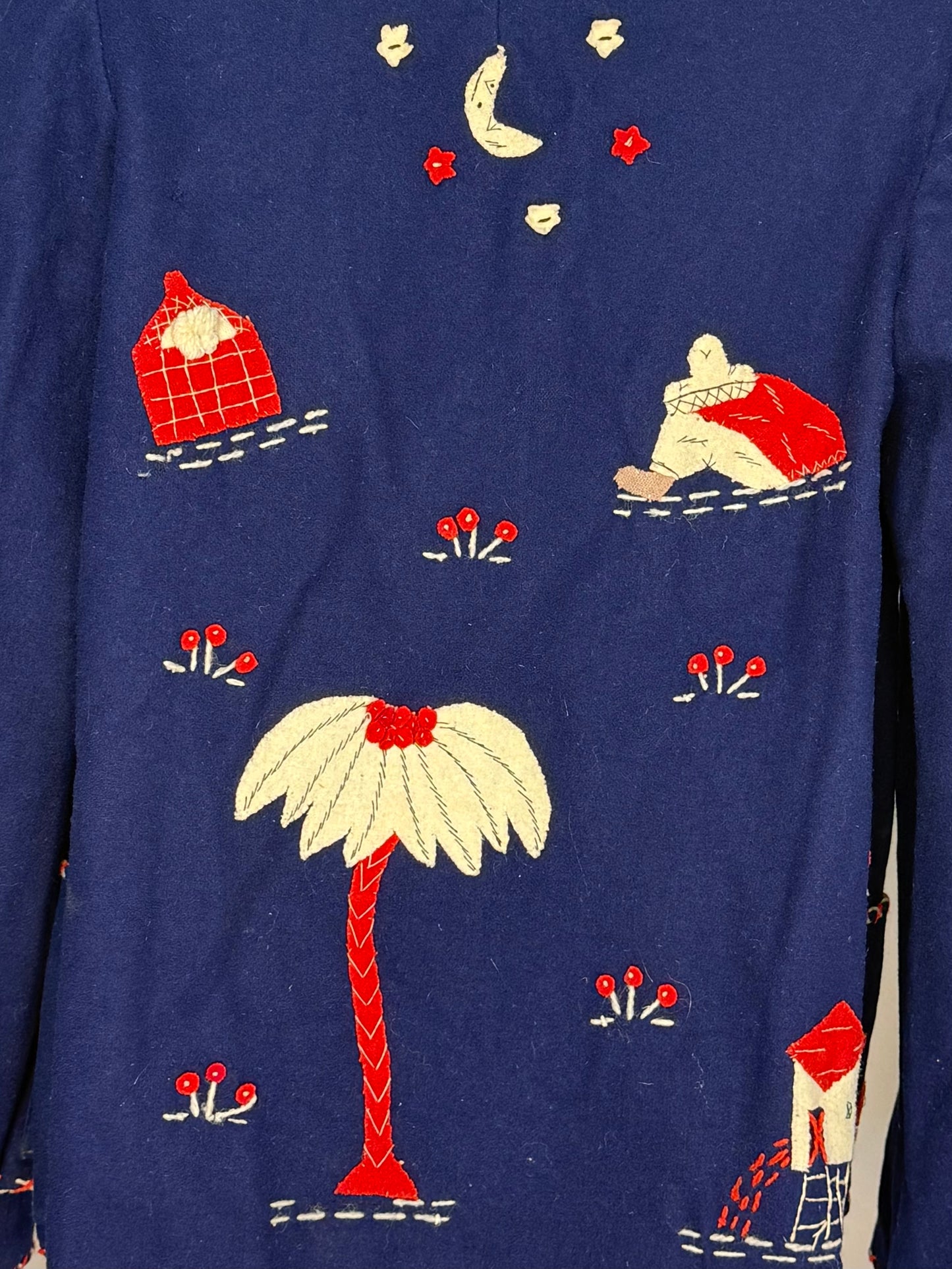 1940s Navy Blue Embroidered Mexican Tourist Jacket, Size Small