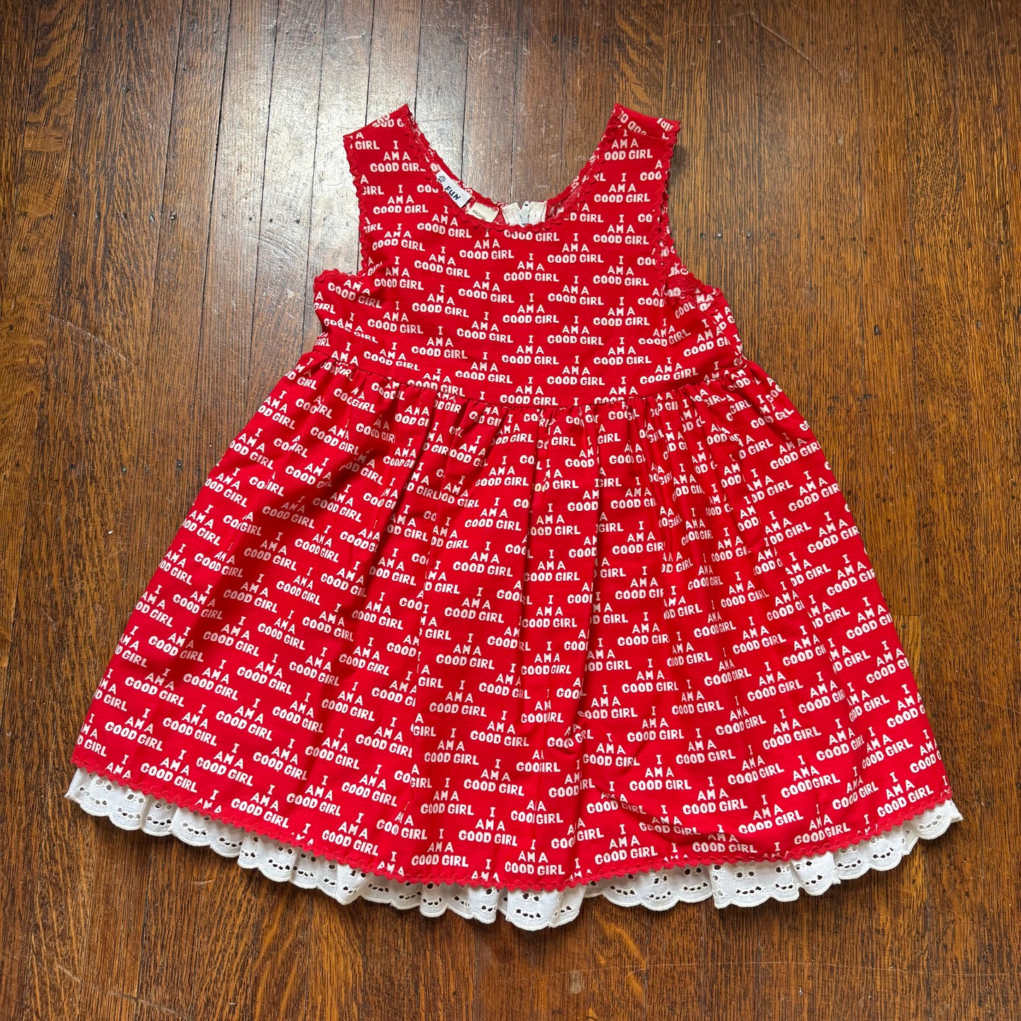 1970s Girls' I Am A Good Girl Dress, Fun Frills by Doris Brosk Size 7/8