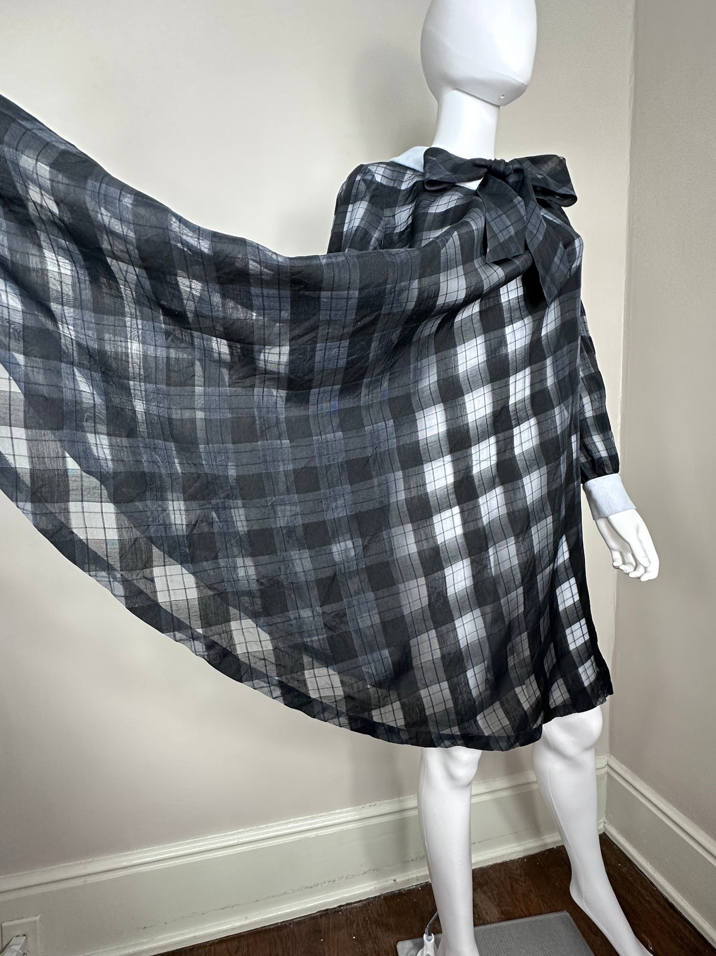 1960s Sheer Black Plaid Tent Dress, Fashionmaker Original Size S-M