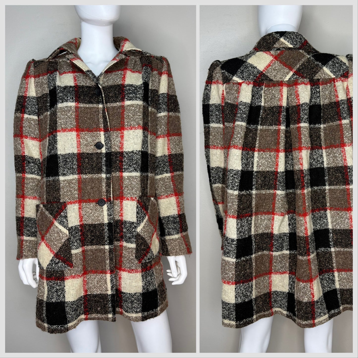 1970s/80s Plaid Boucle Coat, Adolph Schuman for Lilli Ann Size Large, 70s does 40s