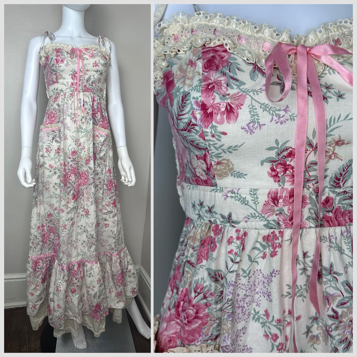 1970s Floral Maxi Dress, Young Edwardian by Arpeja Size Medium
