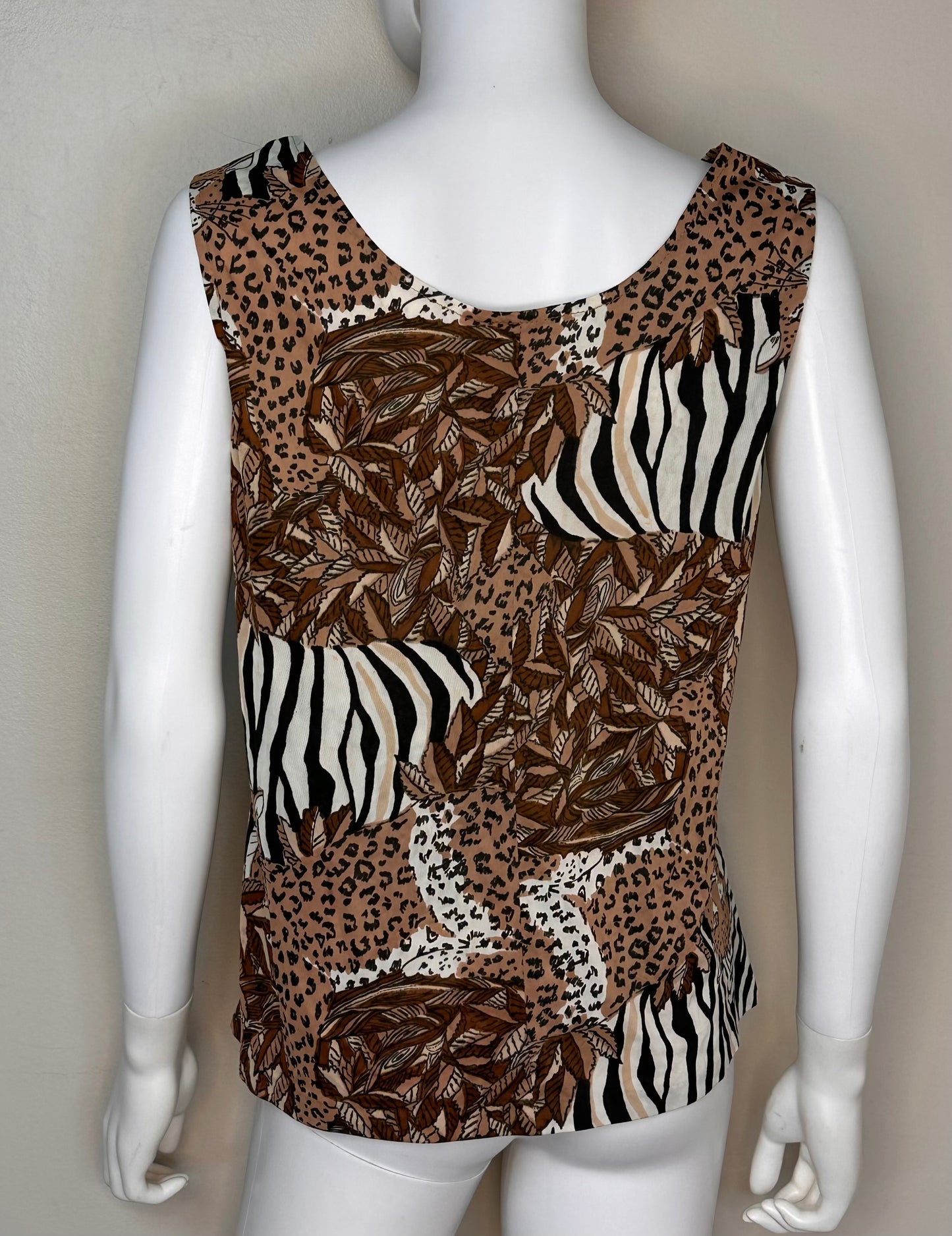 1970s Animal Patchwork Print Tank Top, Size Medium, Sleeveless Shirt, Zebra, Leopard, Cheetah