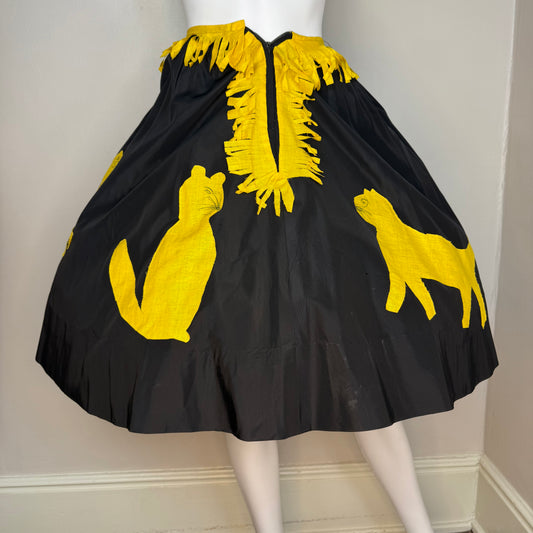 1950s Handmade Cat Skirt Costume, Halloween, Wearable Folk Art, Size XXS