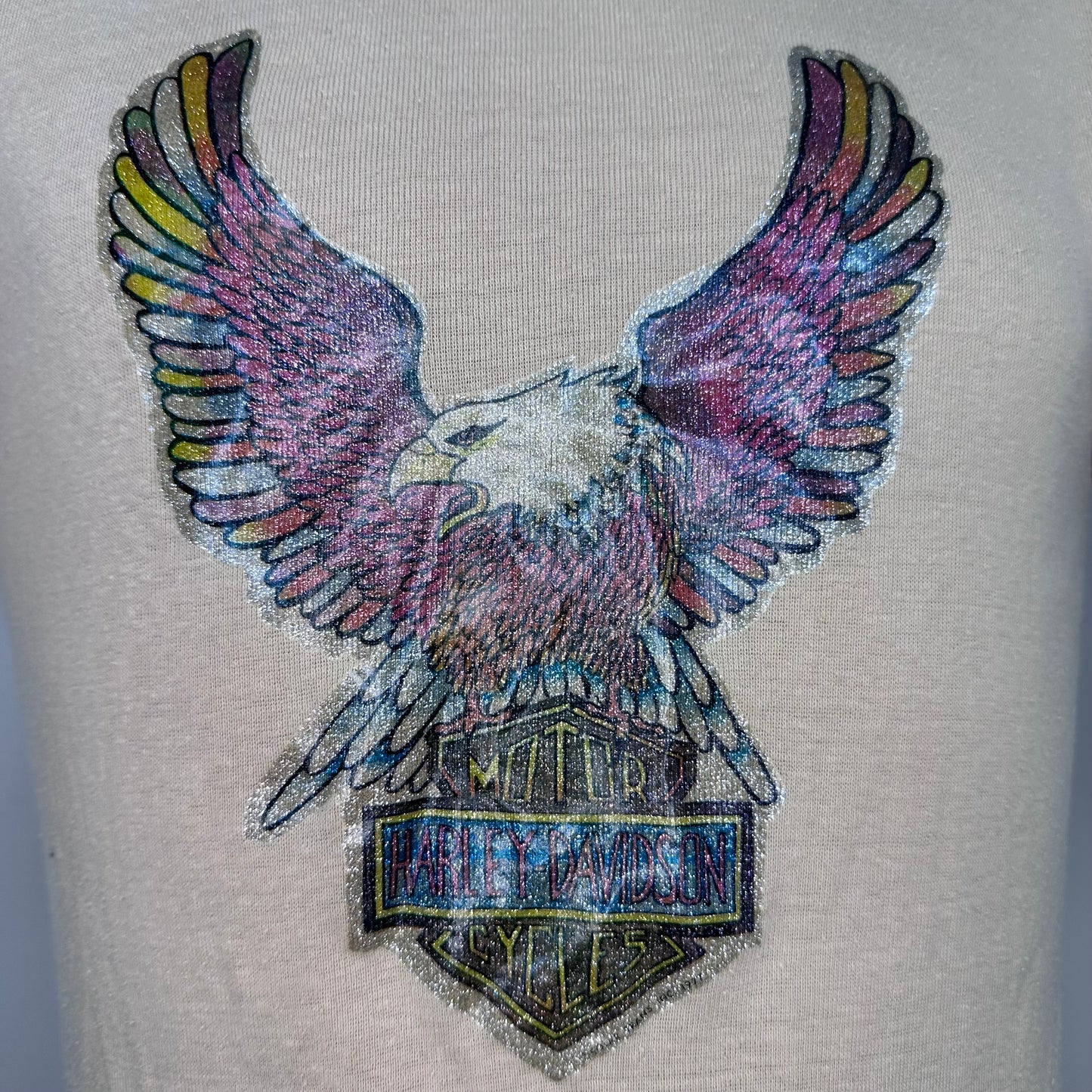 1970s Harley Davidson Motorcycles T-Shirt, Size Small-Medium, Glitter Iron On, Eagle