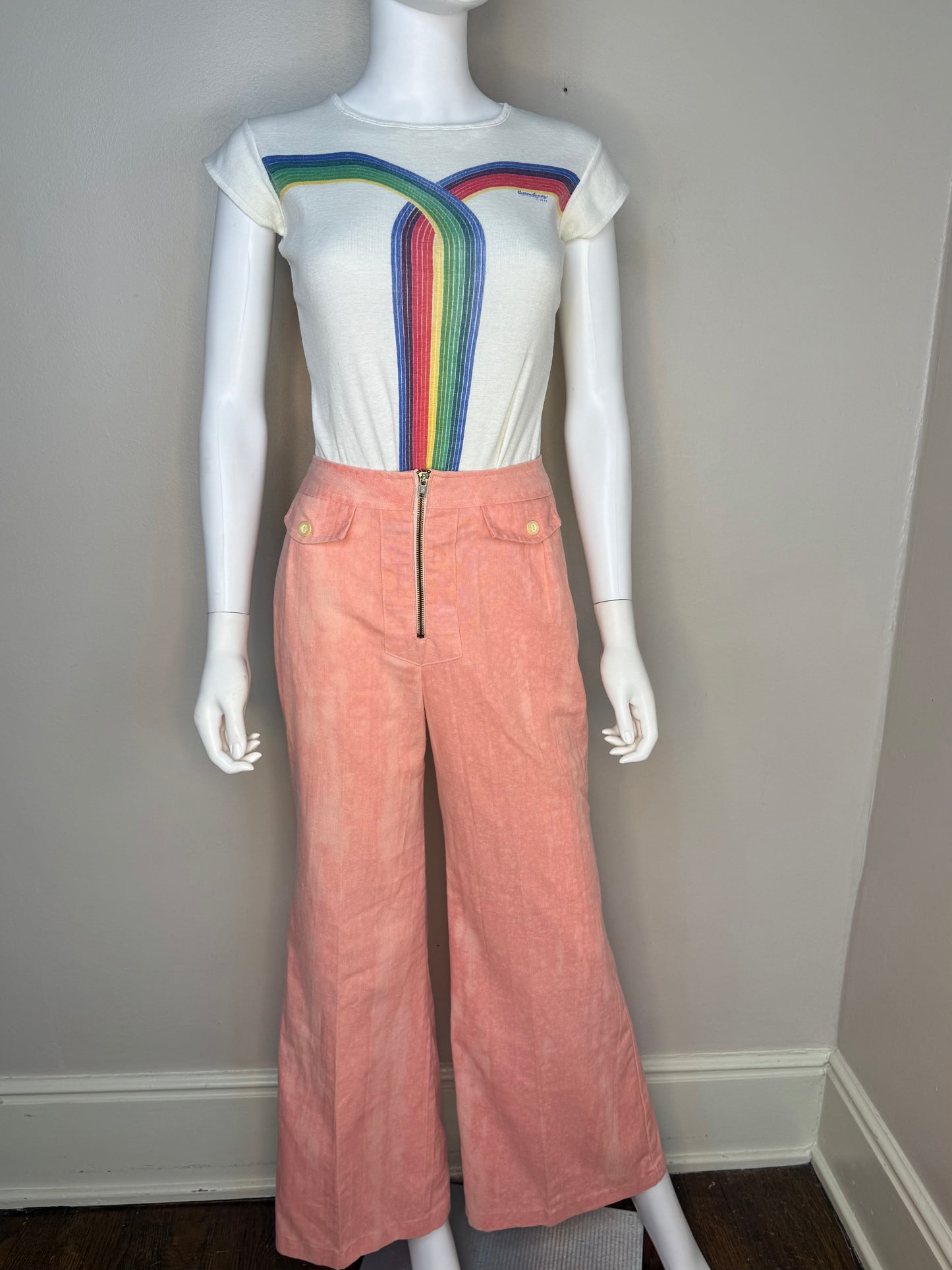 1970s Rainbow Stripe T-Shirt, Cotton Candy of California Size XS/S, Femme Cut Tee
