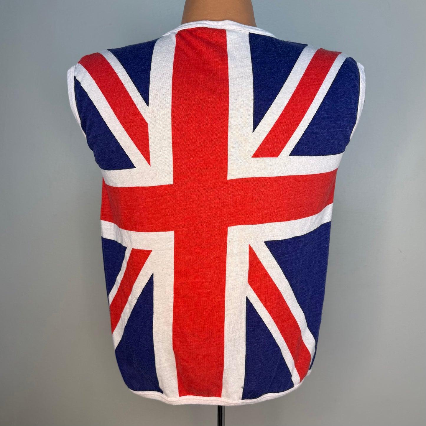 1980s Union Jack Sleeveless T-Shirt, UK Flag Muscle Tee, Size Medium