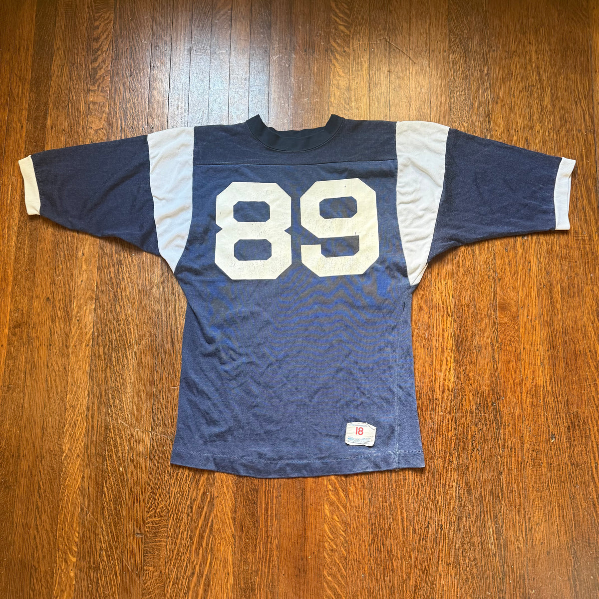 1970s Navy Blue Jersey, Champion Products Size Youth XL/Adult Small, No 89, Distressed