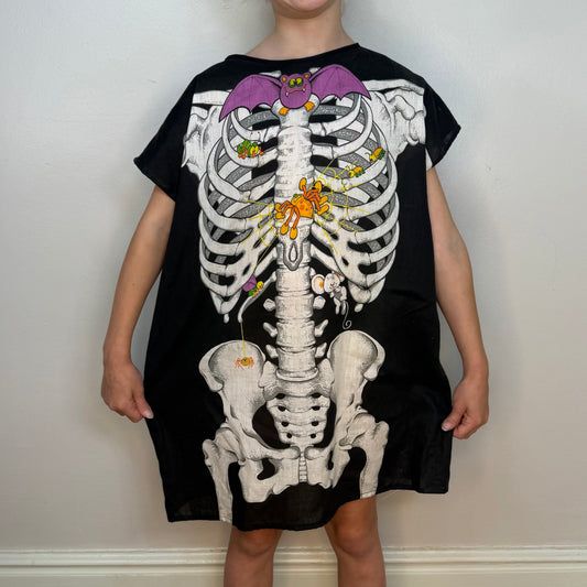 1980s Halloween Skeleton Costume Children's Dress or Adult Top, Handmade from Cut and Sew Fabric